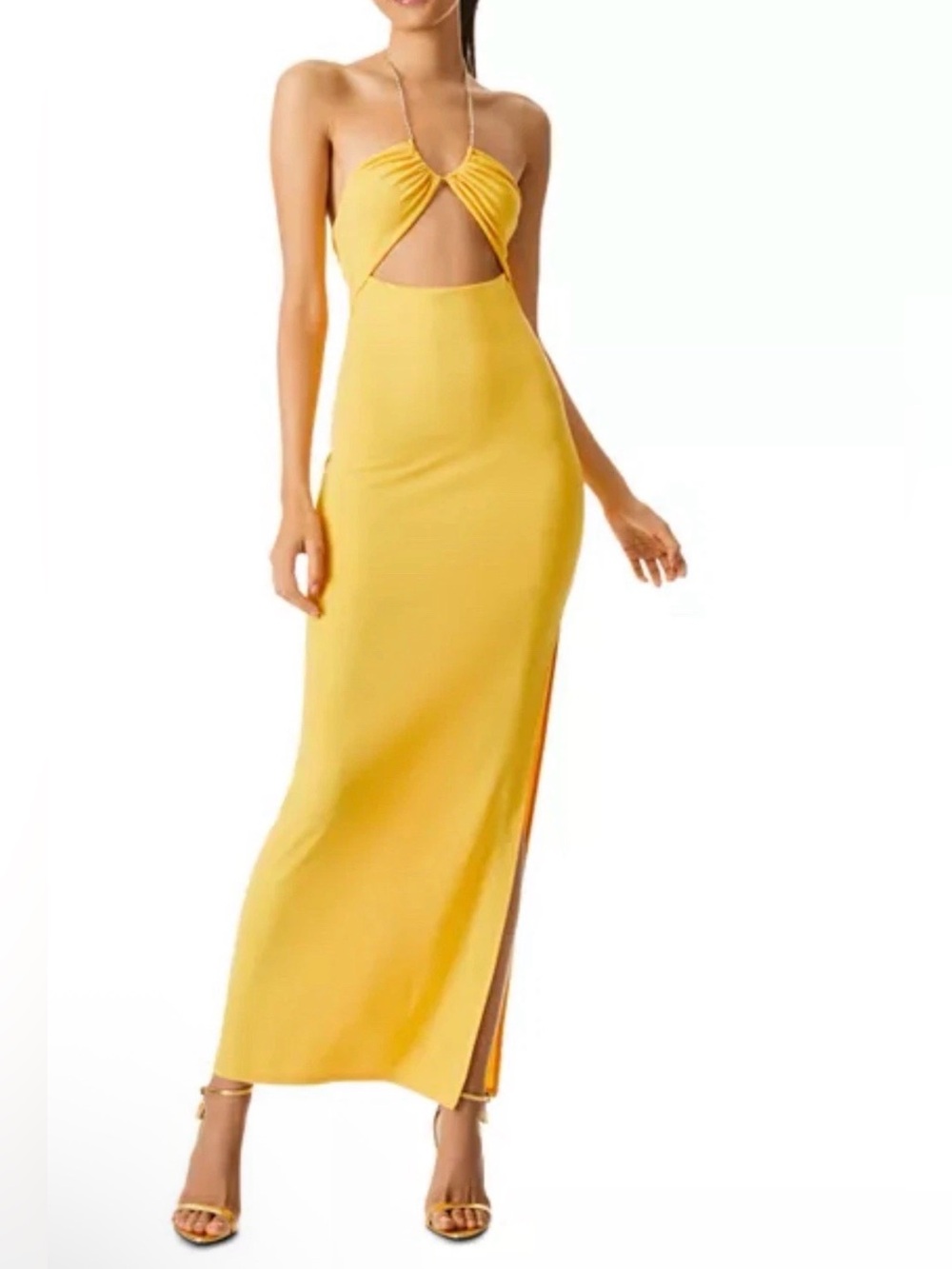 Alice + Olivia Yellow Sariya Cutout chain Halter Maxi Dress size 4 New